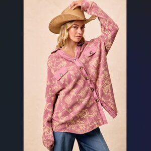 B4 BiBi OVERSIZED Floral Waffle Thermal Shacket in Berry - will fit Plus